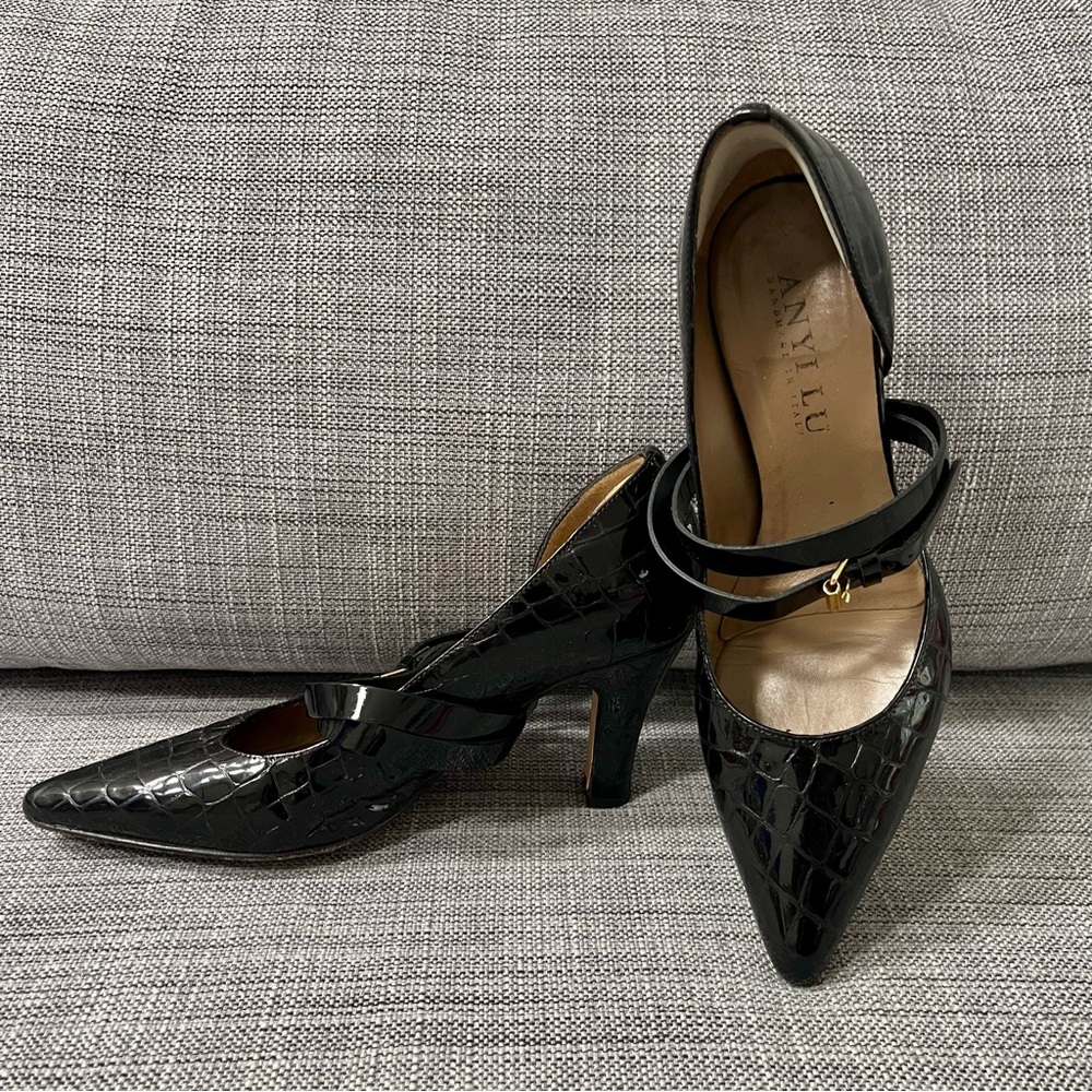Anyi Lu Black Crocodile Pattern Women's Heels Sz UK 38.5/US 8-8.5